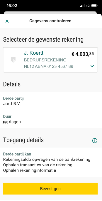 Rekening selecteren koppeling ABN AMRO
