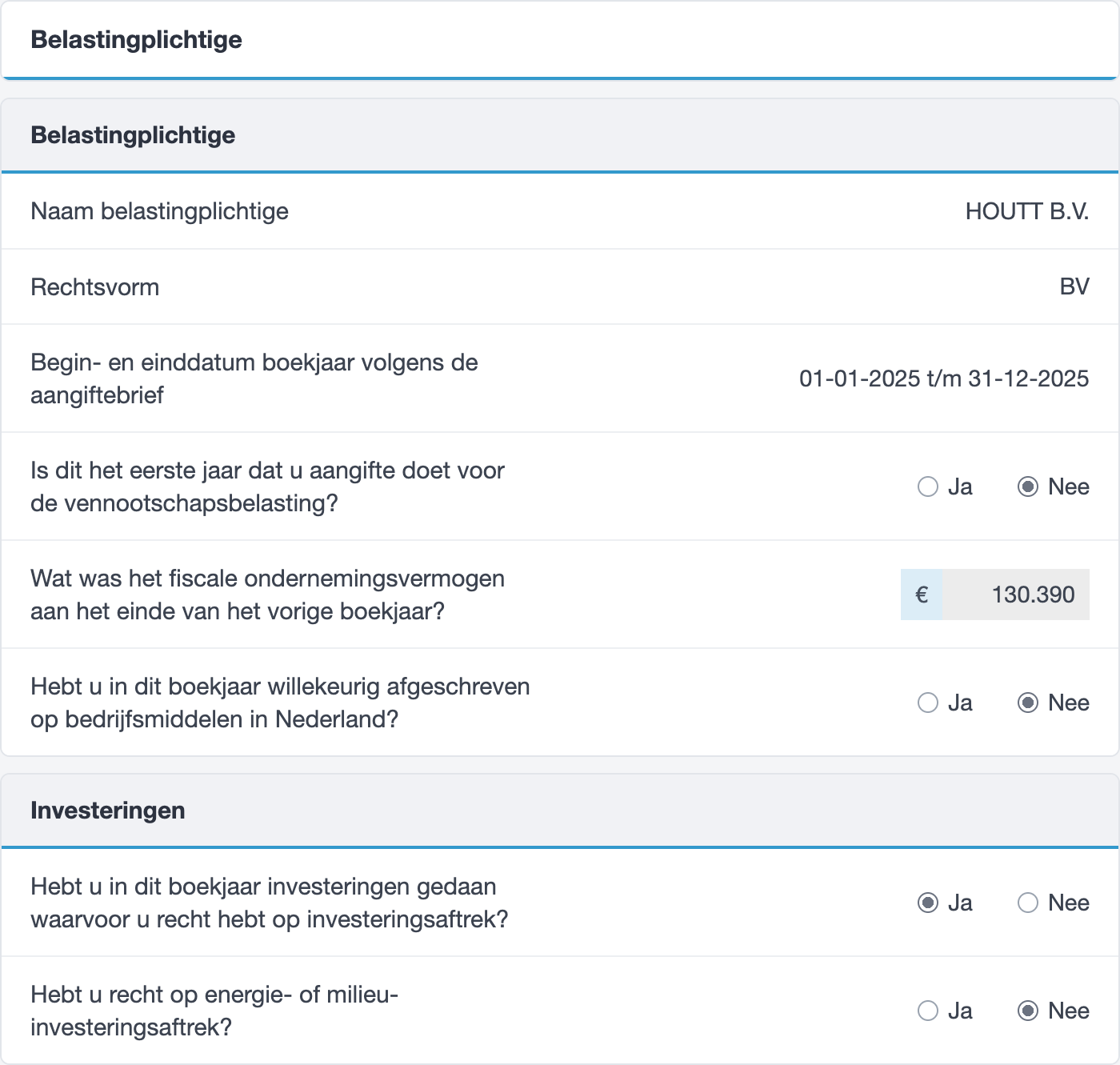 Het blok Belastingplichtige in het vpb-rapport van jortt