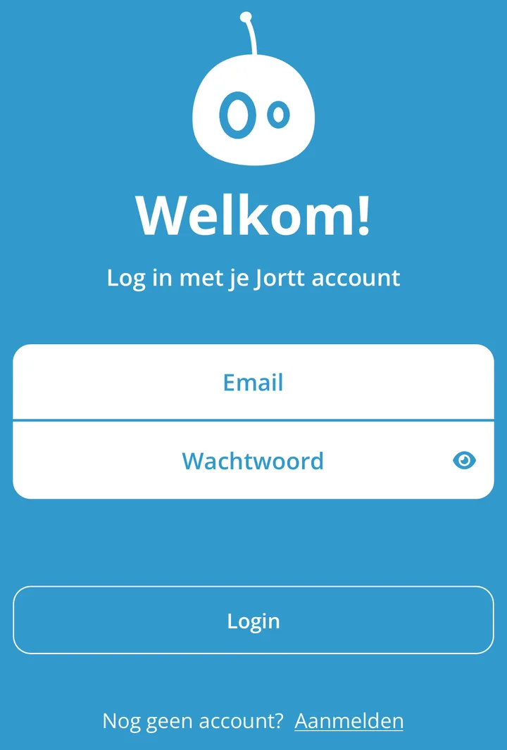 Het inlogscherm van de jortt app met de velden Email en Wachtwoord en de knop Login
