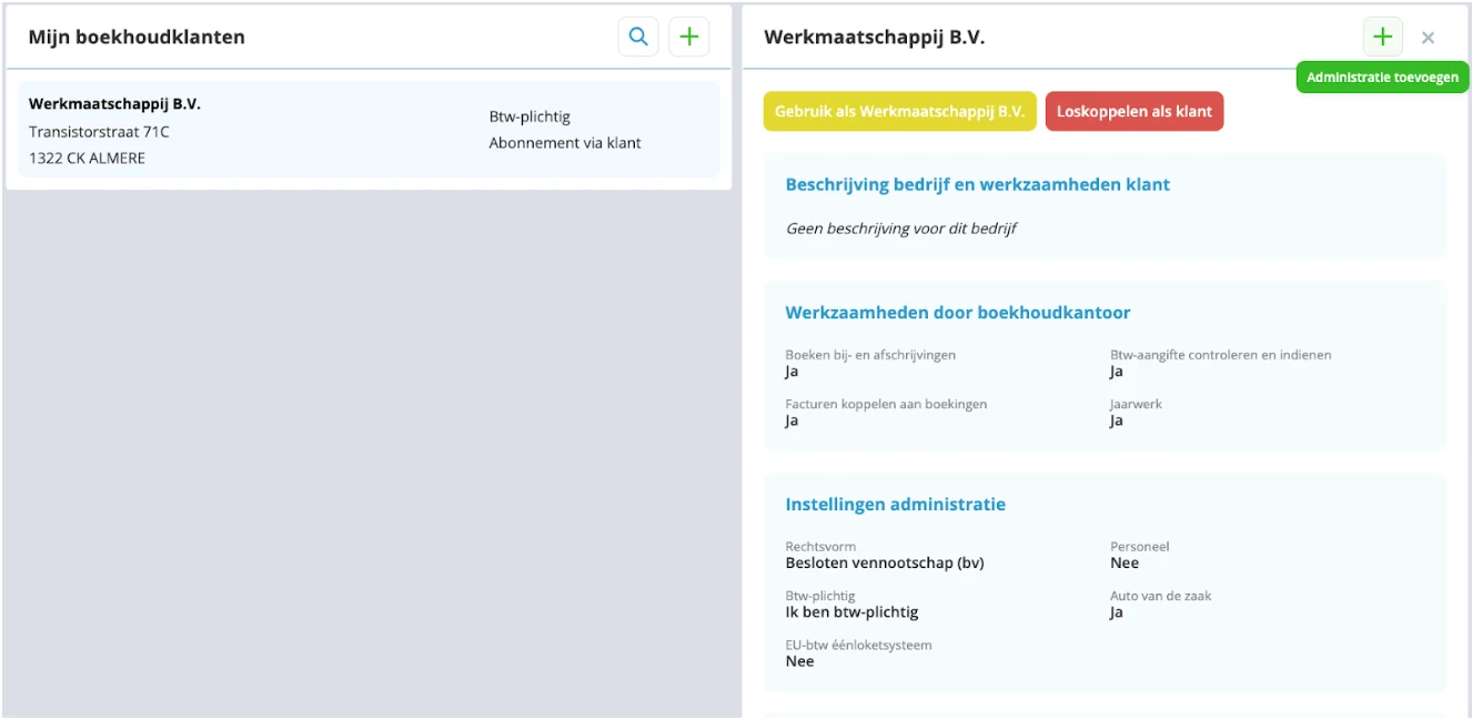 Werkmaatschappij of holding toevoegen