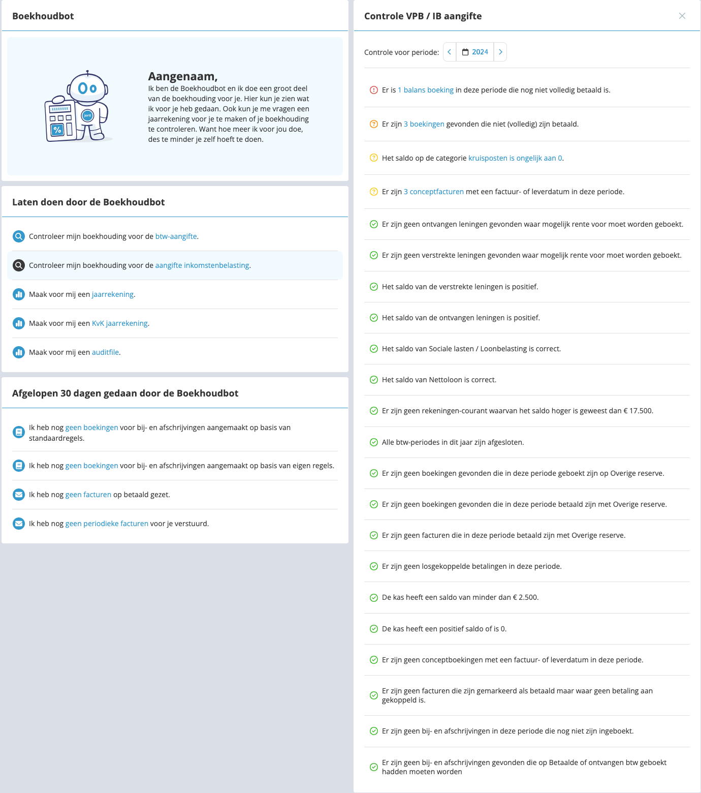 controle door de Boekhoudbot voor ib aangifte