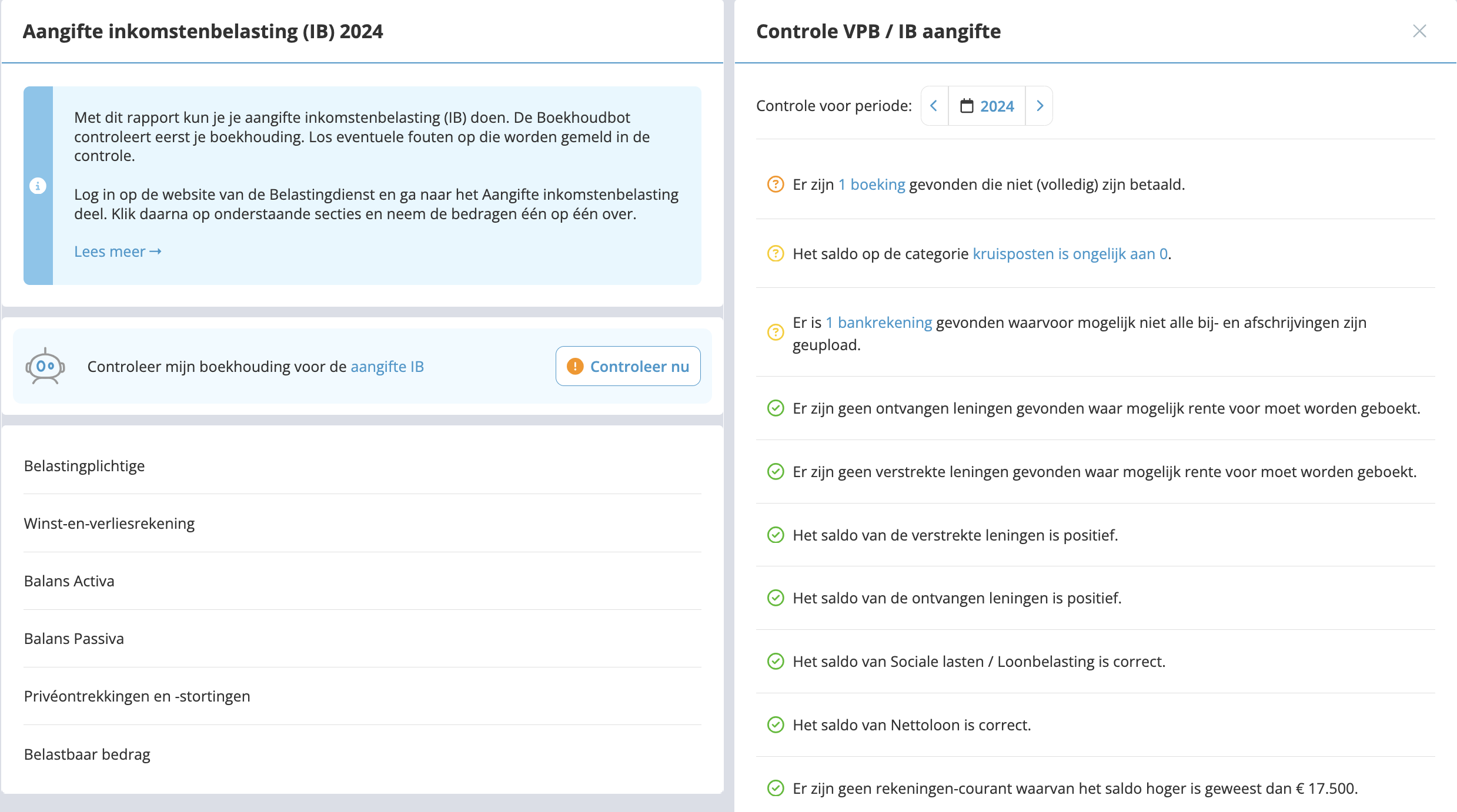 Het rapport aangifte inkomstenbelasting en de controle van de Boekhoudbot in jortt