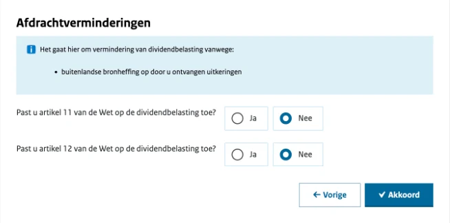 afdrachtvermindering dividendbelasting