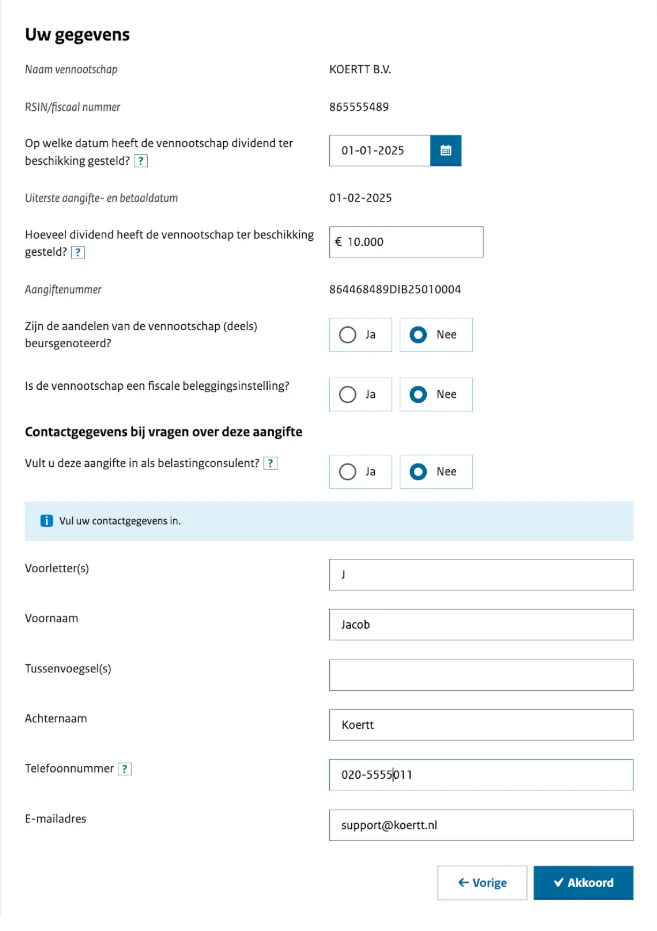 uw gegevens dividendbelasting
