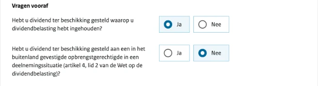 vragen vooraf dividendbelasting