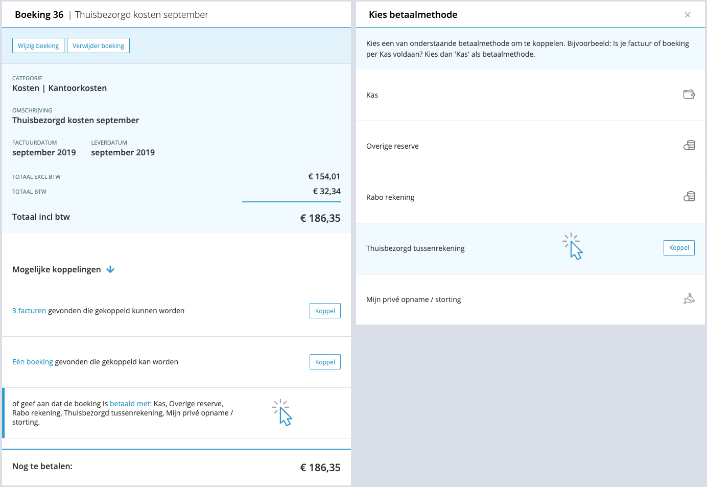 Thuisbezorgd kosten in boekhoudprogramma
