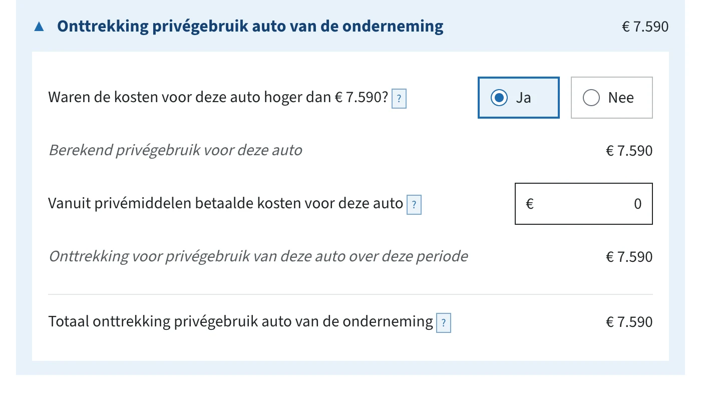 Invulvelden kosten privégebruik auto in de ib-aangifte