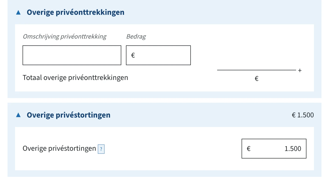 Invulvelden overige privéonttrekkingen en overige privéstortingen in de ib-aangifte