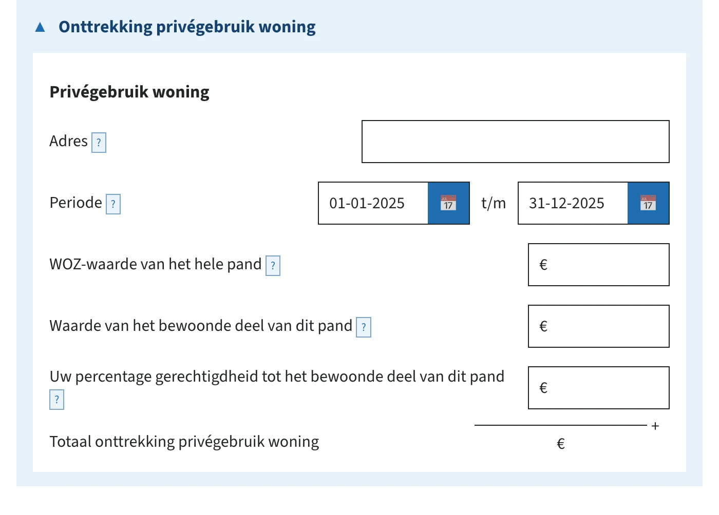 Invulvelden onttrekking privégebruik woning in de ib-aangifte