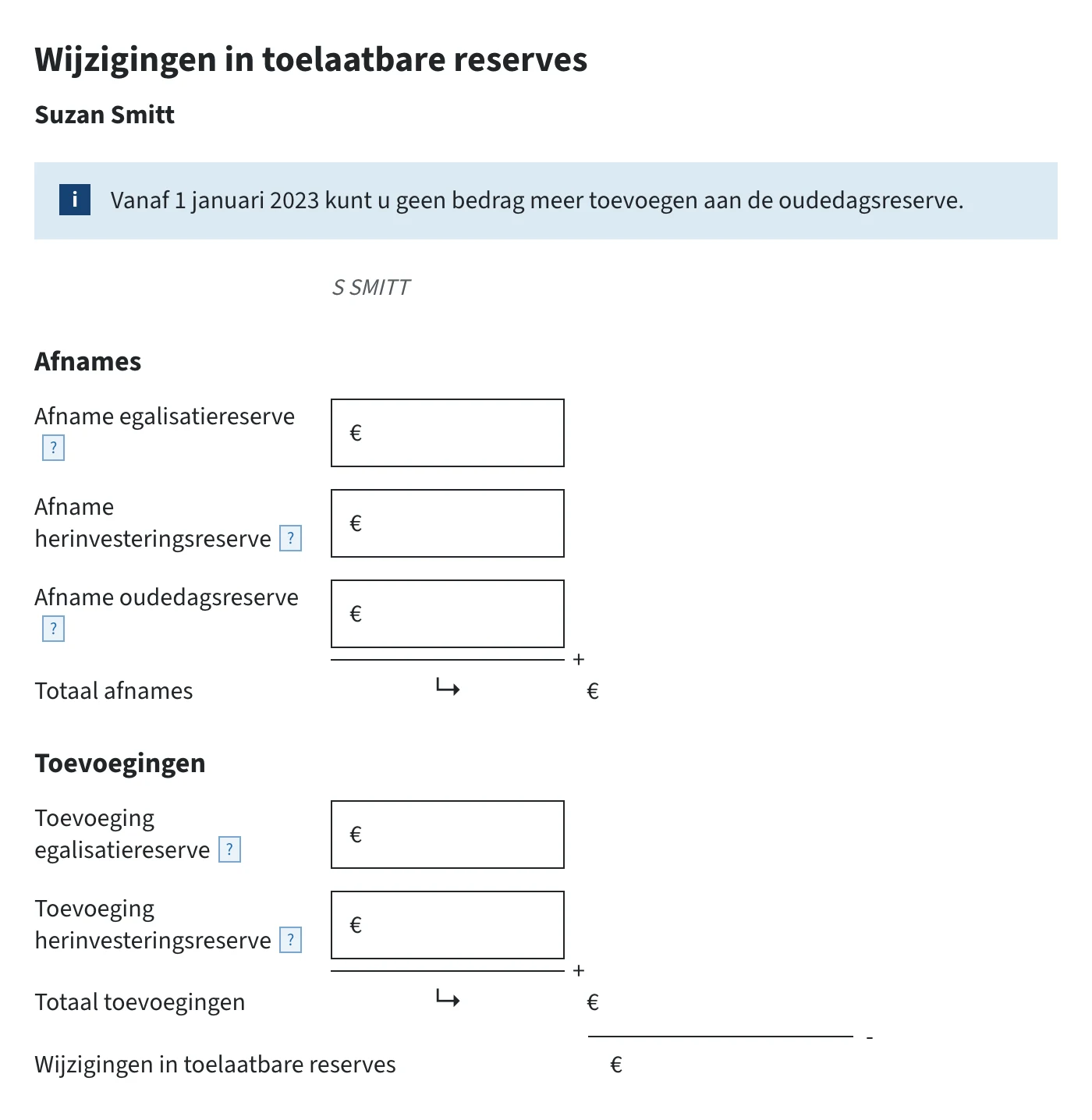 Invulvelden wijzigingen in toelaatbare reserves in de ib-aangifte