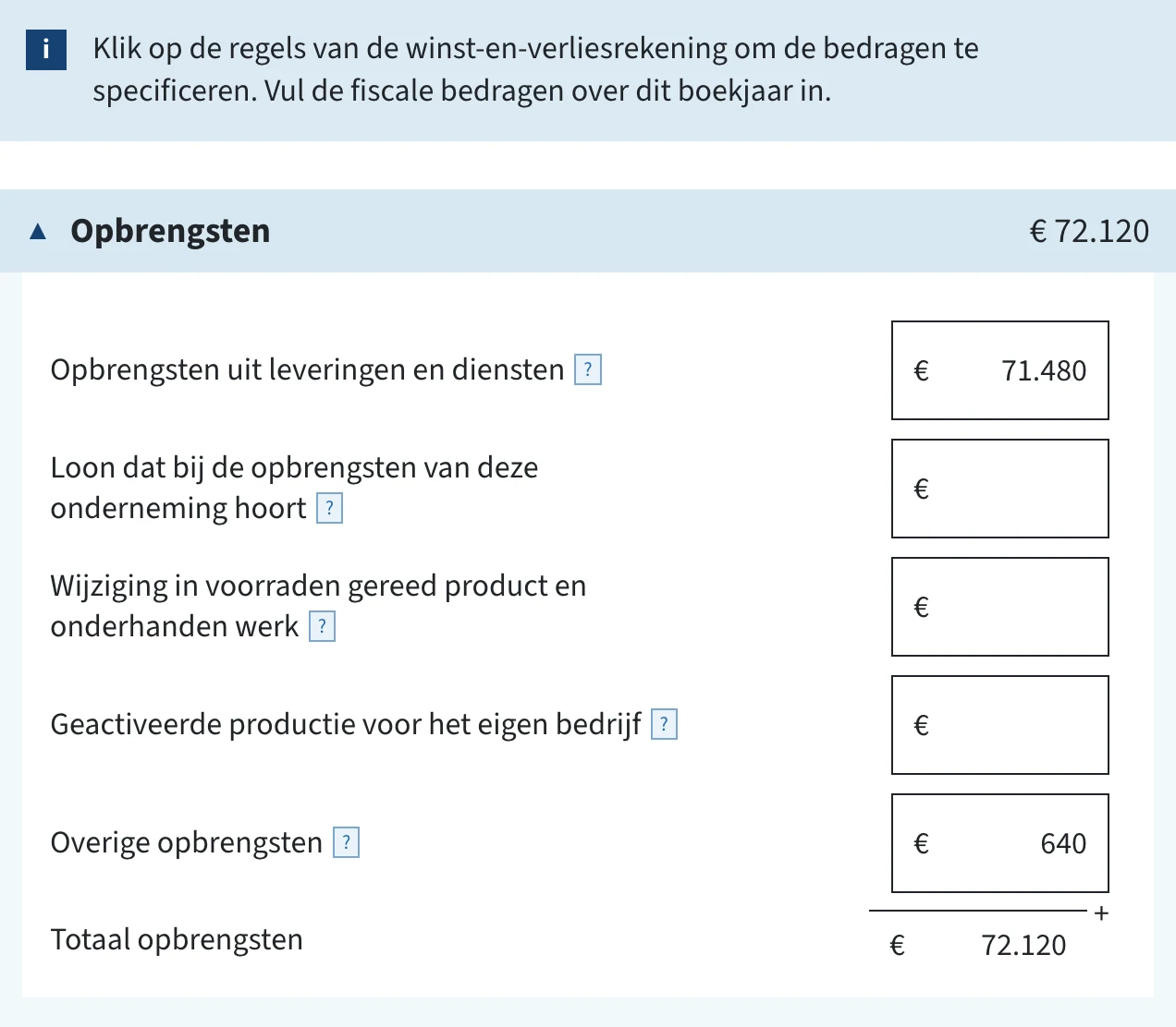 Invulvelden opbrengsten in de ib-aangifte