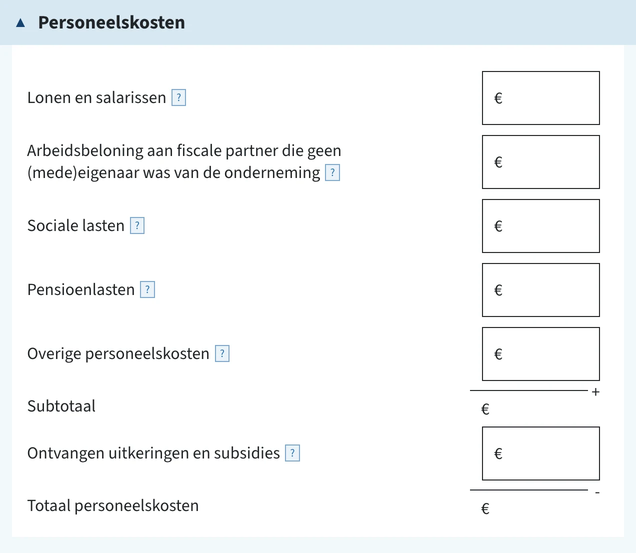 Invulvelden personeelskosten in de ib-aangifte