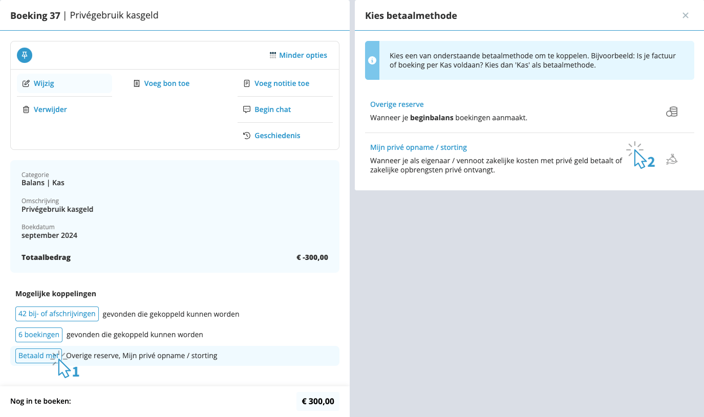 Kies mijn privé opname / storting of rekening-courant