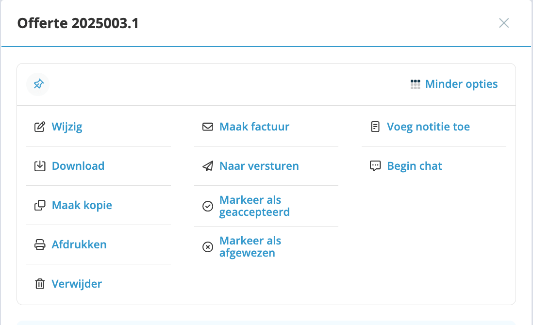 Acties voor offerte