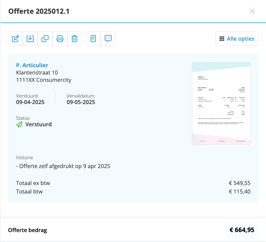 Geschiedenis offerte