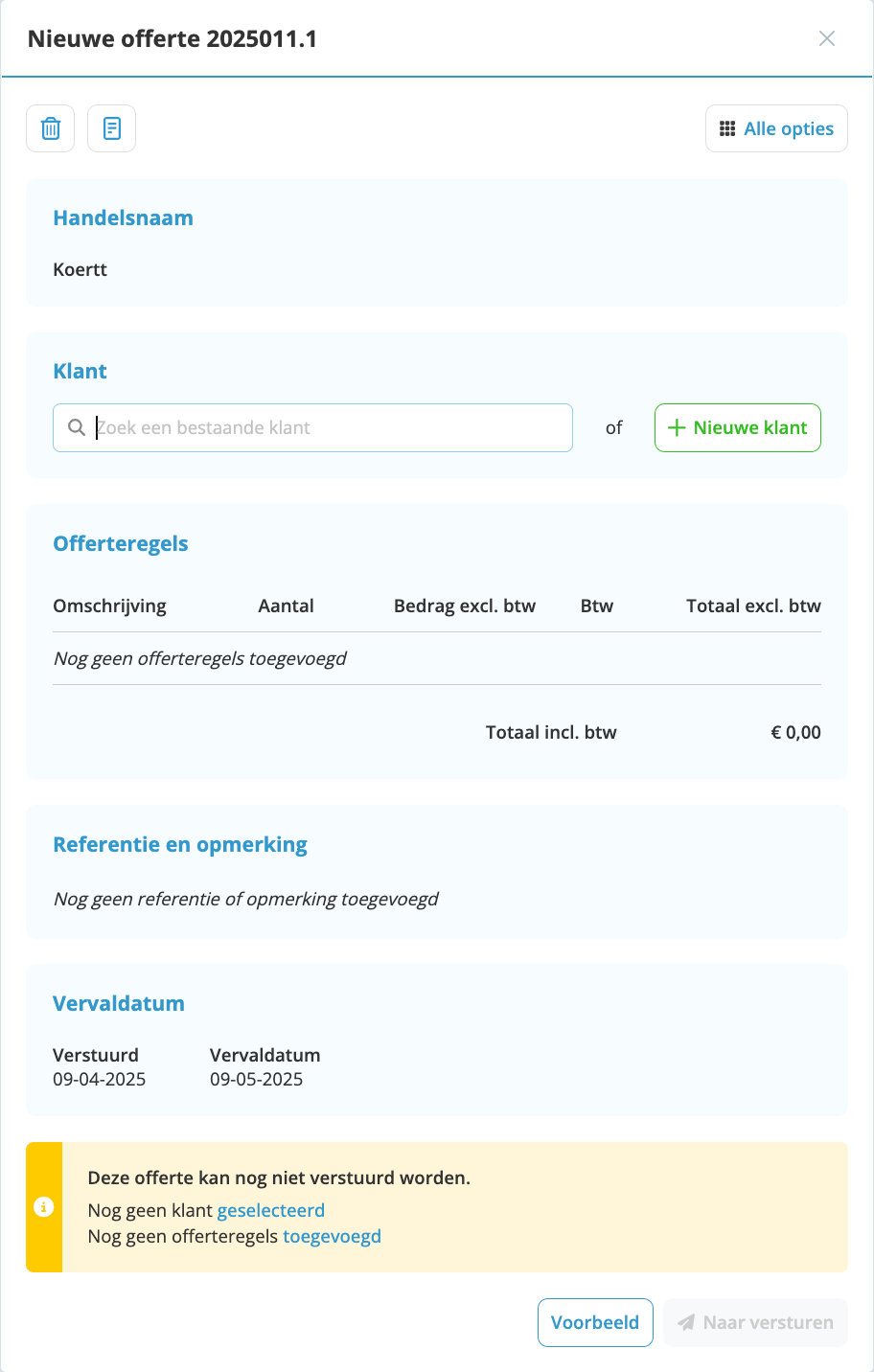 Offerte paneel