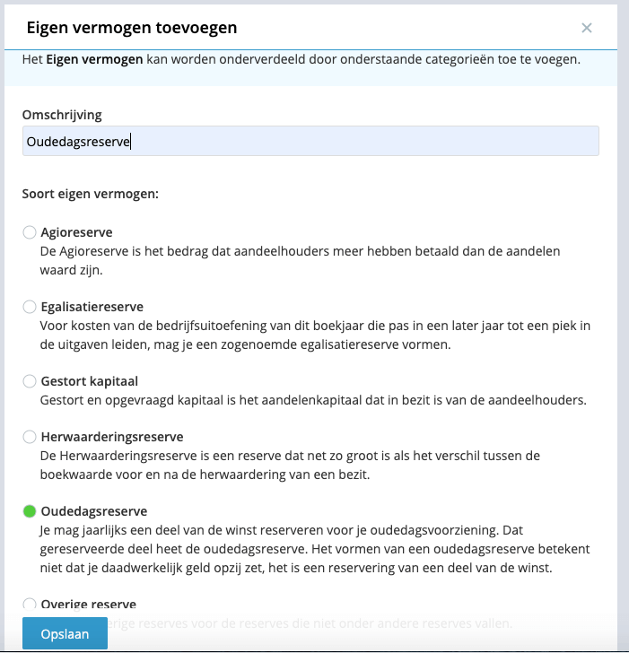 Oudedagsreserve aanmaken in Boekhoudprogramma jortt