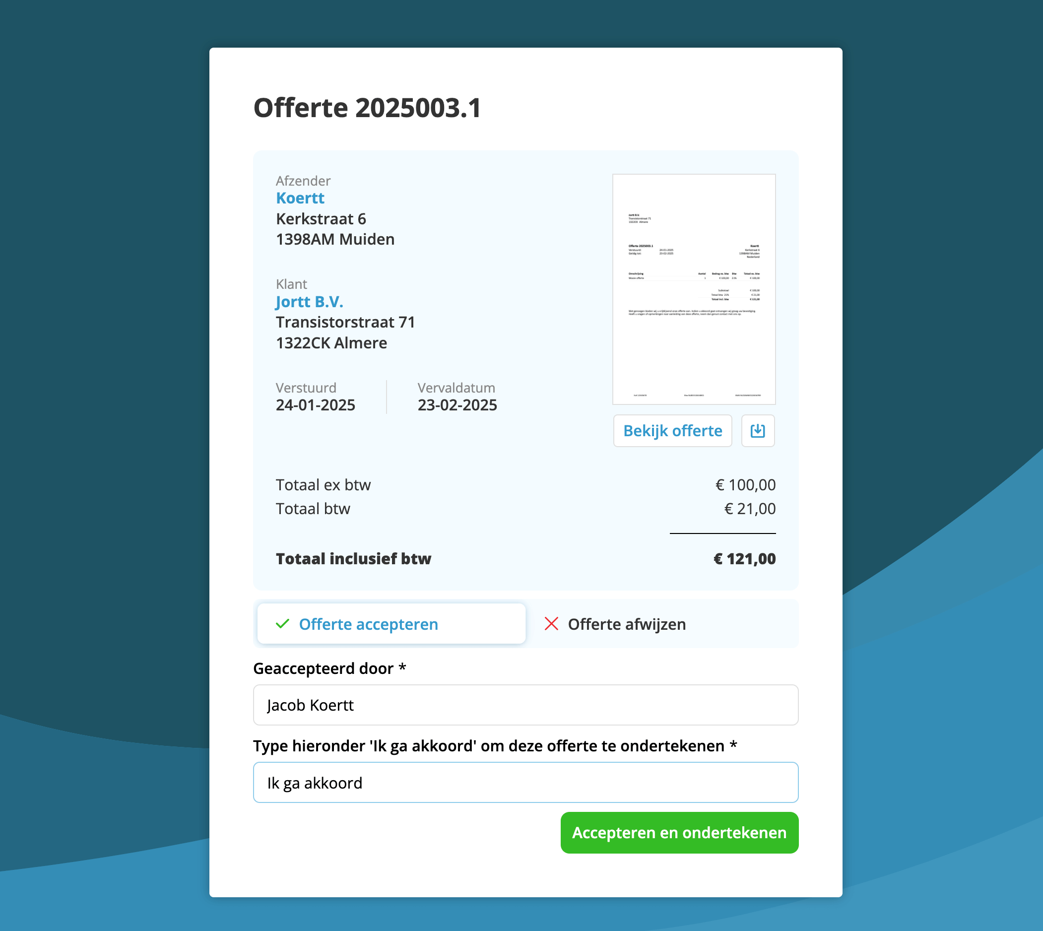 Offerte overzicht en digitaal goedkeuren