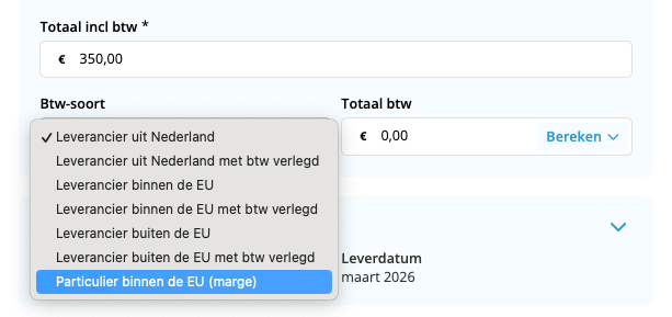 Kies bij leverancier Particulier binnen de EU