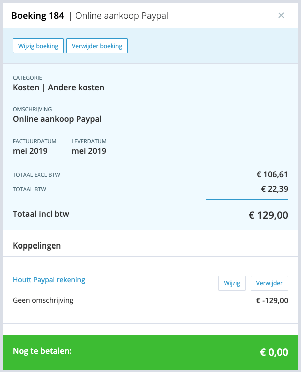 PayPal boeking toevoegen in boekhoudprogramma jortt