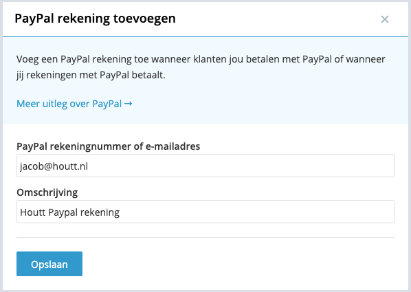 PayPal rekening toevoegen in boekhoudprogramma jortt