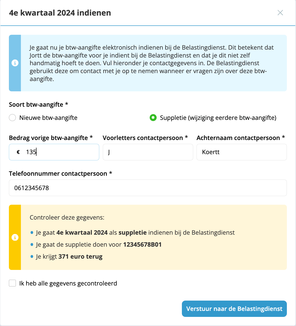 Een suppletie indienen in boekhoudprogramma jortt