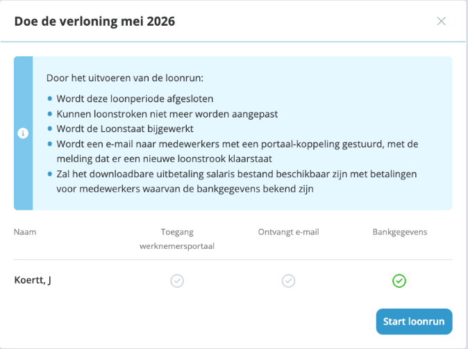 Verloning overzicht waarop te zien is dat de bankgegevens van de medewerker in de administratie zijn opgenomen