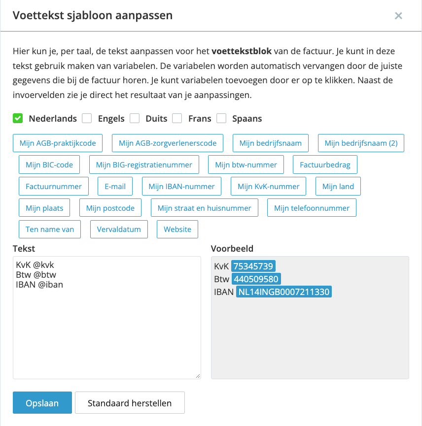 Voettekst op je factuur