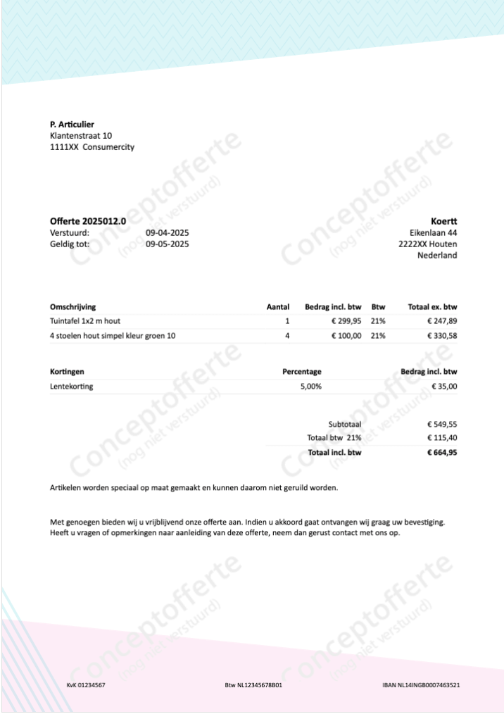 Voorbeeld van de offerte