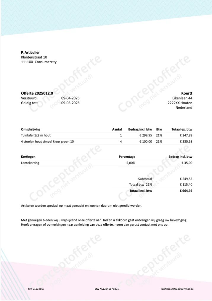 Voorbeeld van de offerte