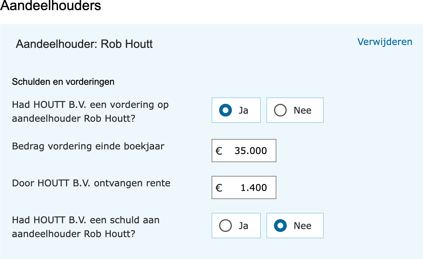 Invulvelden schulden en vorderingen tussen de bv en de aandeelhouder in de vpb-aangifte