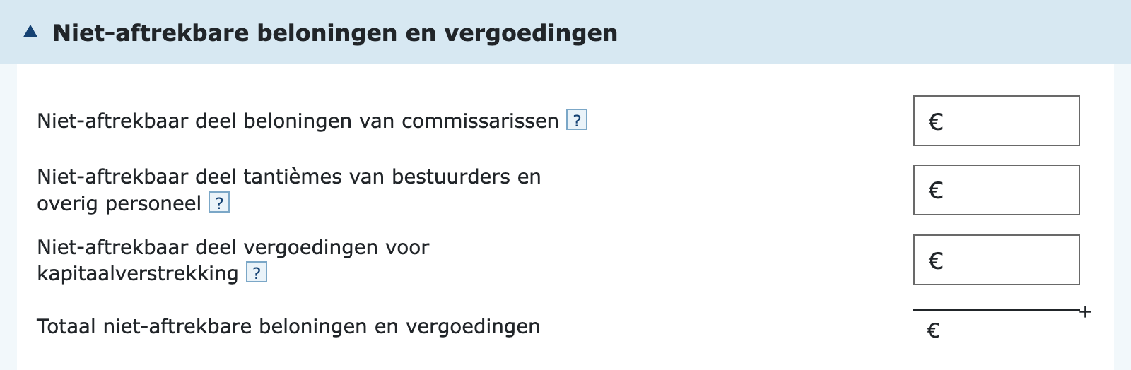 Invulvelden niet-aftrekbare beloningen en vergoedingen in de vpb-aangifte