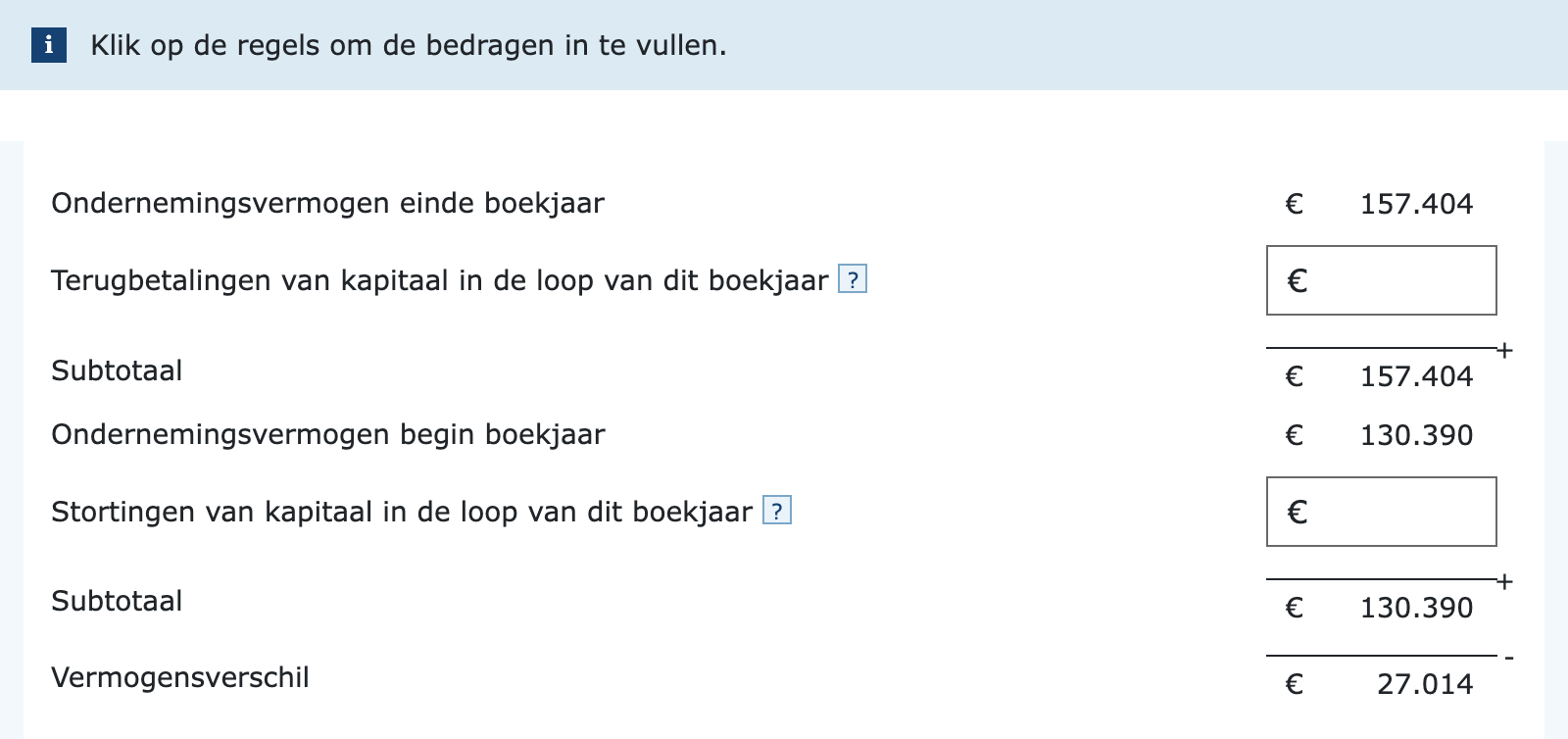 Invulvelden vermogensverschil in de vpb-aangifte