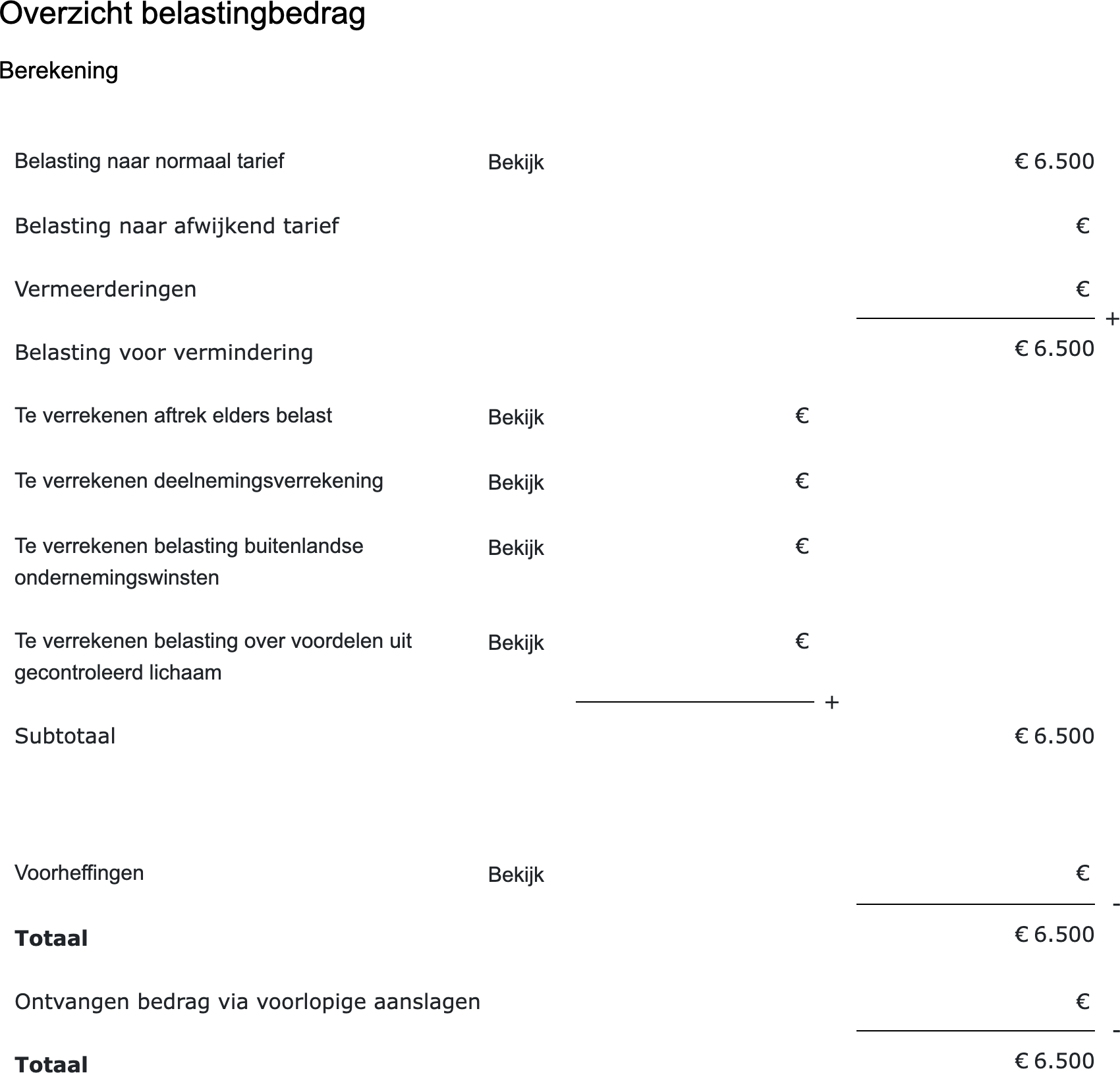 De volledige berekening van het belastingbedrag in de vpb-aangifte