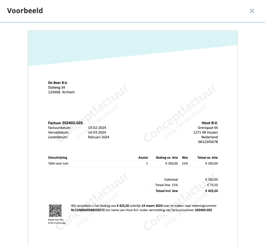 Voorbeeld van de factuur bekijken